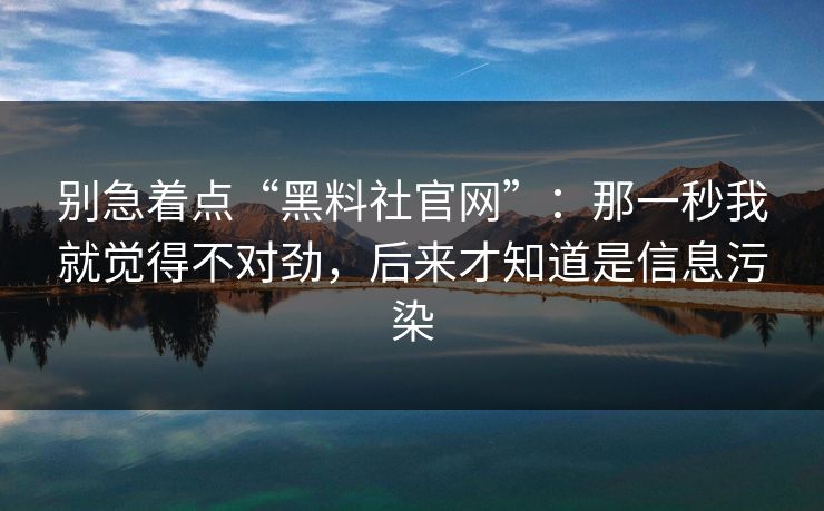 别急着点“黑料社官网”：那一秒我就觉得不对劲，后来才知道是信息污染